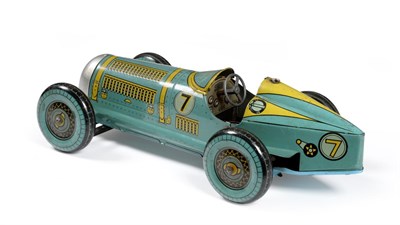 Lot 473 - Mettoy C/w Racing Car No.7 pale blue with yellow/black detailing 15";, 39cm (E-G)