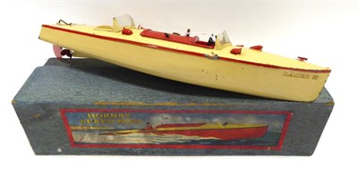 Lot 484 - Hornby Speedboat No.3 Racer III cream hull with red detailing (overall G, some scuffing to...