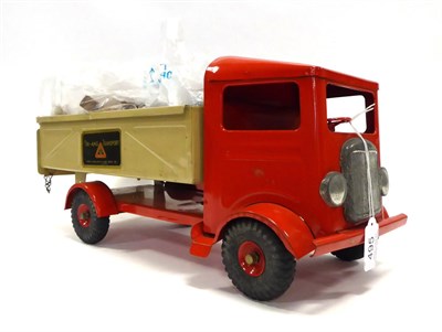 Lot 495 - Triang 201 Builders Lorry pressed steel with red cab and fawn tipping back (G box G-F)