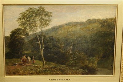 Lot 879 - Thomas Creswick R.A. (1811-1869) Farmer and Two Shire Horses with another Figure and Dog Nearby...