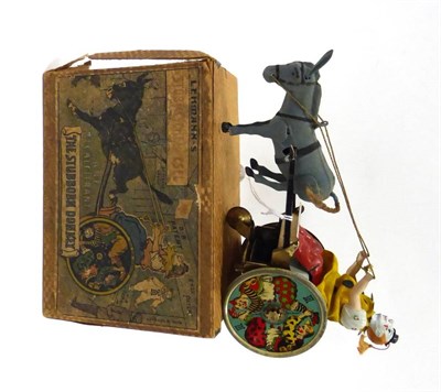 Lot 499 - Lehmann 425 The Stubborn Donkey with clown figure and lithography to wheels with later EPL logo, in