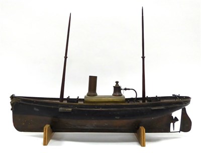 Lot 501 - Radiguet & Massiot Live Steam Boat with wooden hull and decking, brass figurehead, twin mast...