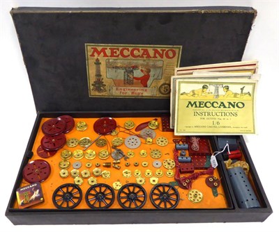 Lot 508 - Meccano Engineering For Boys Set 5 in pre-war red/green with brass parts, Standard Mechanisms...