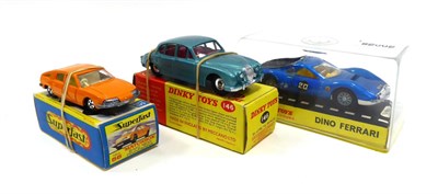 Lot 537 - Dinky 146 Daimler 2 1/2 Litre V8 216 Dino Ferrari in hard plastic box; Matchbox 1-75 Superfast...