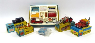 Lot 563 - Corgi Gift Set GS24 Constructor Set (G, with bench, box G) 448 BMC Mini Police van with figure...