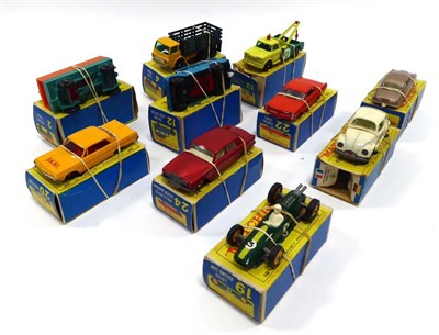 Lot 568 - Matchbox 1-75's 2 Mercedes trailer BPW, 4 Stake truck BPW, 12 Land Rover Safari BPW, 13 Dodge...