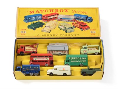 Lot 577 - Matchbox 1-75's Gift Set G1 Commercial Vehicles consisting of  13 Thames Trader wreck truck BPW, 74