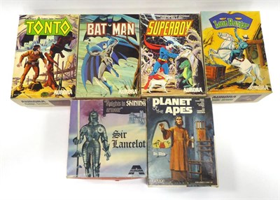 Lot 600 - Aurora Comic Scenes Plastic Kits Superboy, Batman, Lone Ranger and Tonto; Knights in Shining Armour