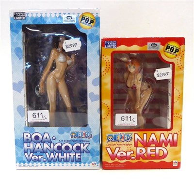 Lot 611 - One Piece Manga Figures Boa. Hancock (ver. white) and Nami (ver. red) (both E boxes E) (2)