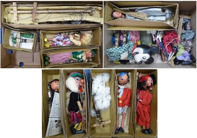 Lot 614 - Pelham Puppets In Plain Card Boxes Large Skeleton, Dutch Girl, Girl, School Boy, Devil,...