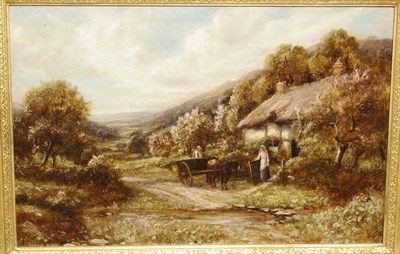 Lot 894 - Robert John Hammond (fl.1882-1911) Summer Landscape with a Figure on a Cart beside a Cottage...