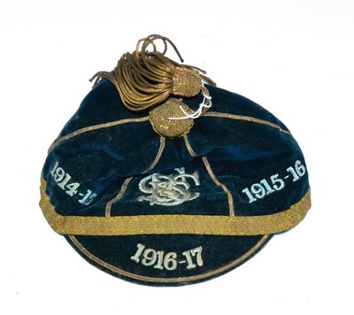 Lot 1 - A Scottish Black Velvet Sporting Cap 1916-17, embroidered with the initials 'SSFC', also dated...