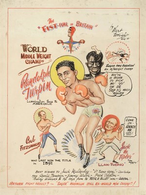 Lot 2 - Bert Wright Original Boxing Artwork 'The Fist-ival Of Britain' 1951 featuring caricatures of...