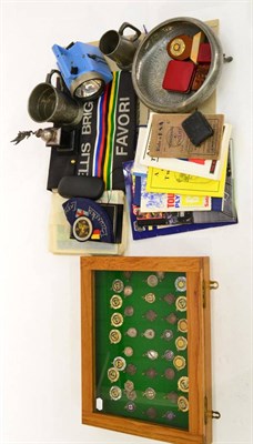 Lot 3 - Cycling Ephemera including Trophies: pewter bowl 'HRC Open 3rd H'Cap R Woodall 29/3/36', pewter cup