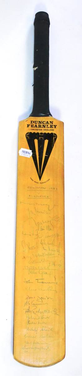Lot 9 - A Signed Cricket Bat Pakistan v Middlesex 1987, pen signatures to face