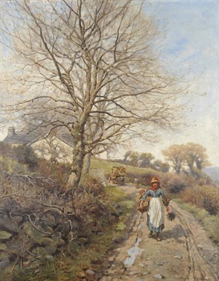 Lot 897 - James Smith Morland (fl.1877-d.1921) Girl on a Country Lane beside a Cottage Signed and dated...