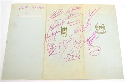 Lot 64 - Real Madrid Football Club 1965 Signed Menu with 14 signatures including Betancort, Sanchis,...