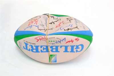 Lot 66 - Rugby World Cup 1995 Ball, signed by members of the England squad including; Rob Andrew, John...
