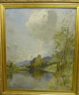 Lot 901 - Robert Macaulay Stevenson R.S.W., I.S. (1854-1952) Scottish River Landscape Signed, oil on...