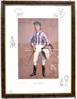 Lot 79 - Lester Piggott Signed Print by Neil Cawthorne 1988; together with three shooting prints: Snipe...