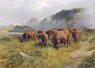 Lot 903 - Claude Cardon (fl.1892-1915) Highland Cattle in a Glen Signed and dated (18)95, oil on canvas, 56cm