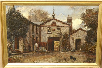 Lot 905 - John William Buxton Knight R.B.A., R.E., N.E.A.C. 91842-1908) Courtyard Scene with a Groom standing