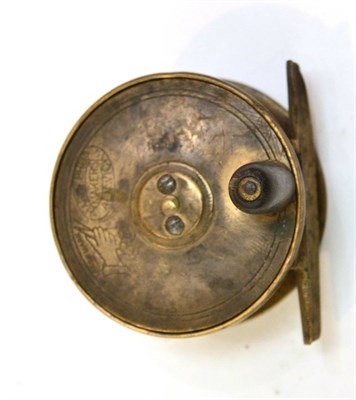 Lot 118 - Hardy 2 1/4"; All Brass Trout Reel with horn handle, makers trade marked stamped into face