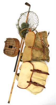 Lot 124 - Mixed Sporting Equipment, comprising Gibson golfing iron, a Brady salmon bag, a game bag, two...