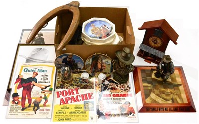 Lot 163 - John Wayne Memorabilia including collectors plates, a framed autographed photograph, a print...