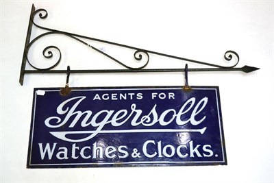 Lot 191 - Enamel Advertising Swing Sign 'Agents For Ingersoll, Watches & Clocks' white lettering on blue...