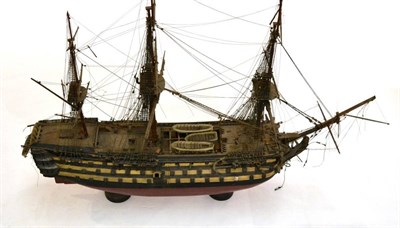 Lot 199 - Model Boats a cased model of the Queen Elizabeth 32";, 81cm, a wooden model of HMS Victory...