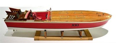 Lot 201 - Scratch Built Model Of A Speedboat highly detailed model finished in red/white with wood plank deck