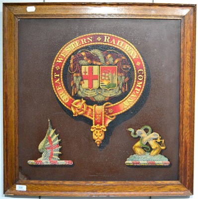 Lot 226 - Great Western Railway Garter Crest with London and Bristol crests below, on steel plate...