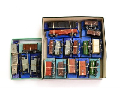 Lot 250 - Hornby Dublo 3-Rail Wagons including SR Meat van, two Power Ethyl white hand, two B R(M) brake...