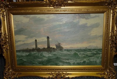 Lot 920 - Stephen Frank Wasley (1848-1934) Fishing Boats off Whitby Harbour Signed, oil on canvas, 46cm...