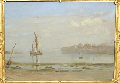 Lot 923 - Philip Thomson Gilchrist R.B.A. (1865-1956) Boats in an Estuary Oil on panel, 27.5cm by 37.5cm