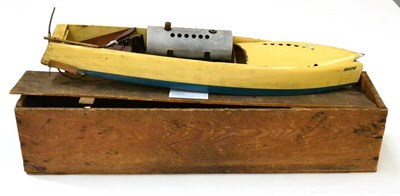 Lot 295 - Bowman Live Steam Speedboat Snipe cream with blue lower hull 22";, 56cm (G-F, in original...