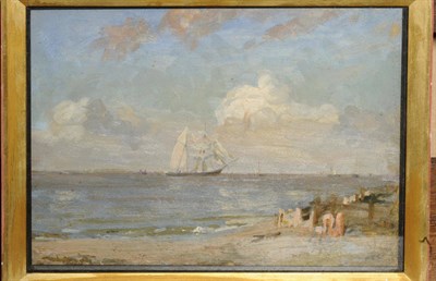 Lot 924 - Philip Thomson Gilchrist R.B.A. (1865-1956) Sailing Boat with Other Vessels off a Coastline...