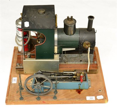 Lot 300 - Live Steam Stationary Engine with wood lagged boiler with cab in the form of a locomotive,...