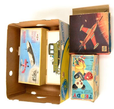 Lot 322 - Various Tin Toys including HWN friction Meteor plane XC7 13";,33cm (G box F-G, incomplete) Alps...