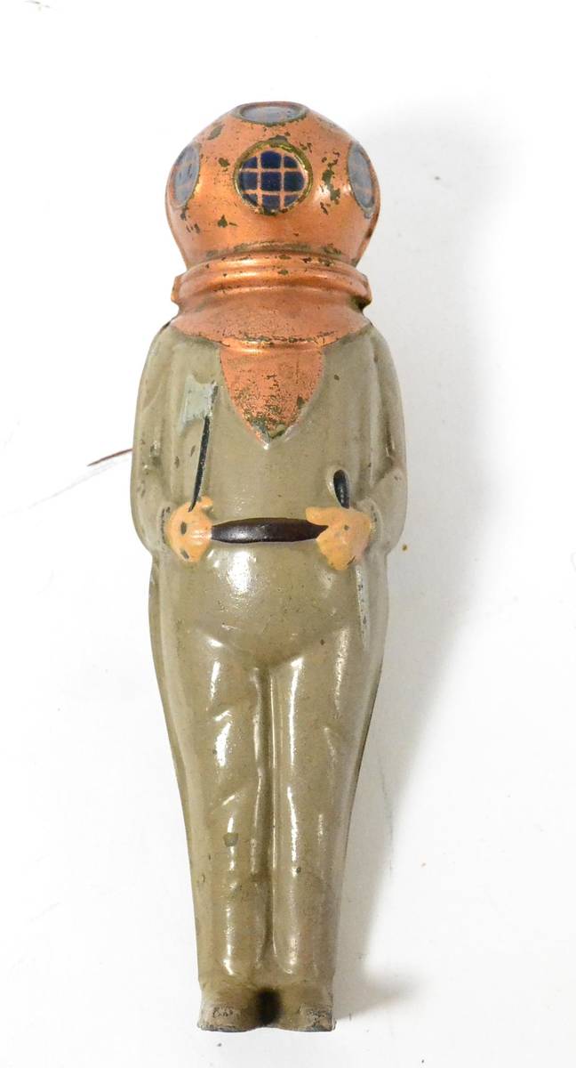 Lot 327 - Bing Deep Sea Diver Figure with air hose attachment to back, finished in beige with bronze coloured