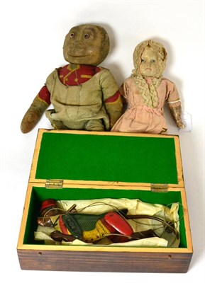 Lot 333 - Lehmann 385 Tom The Climbing Monkey (G), printed cloth monkey 'Jacko' and composition doll (a.f.)