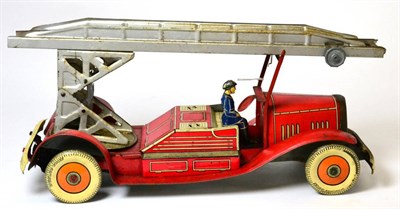 Lot 335 - Mettoy C/w Fire Engine with two piece ladder and fireman figure 14";, 36cm (G-F)