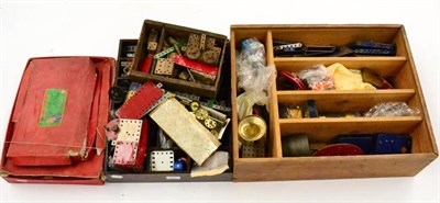 Lot 347 - Meccano A Collection Of Mixed Loose Parts including various blue/gold parts with two boxes: Set...