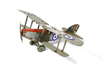 Lot 350 - Meccano No.1 Constructor Aeroplane silver/red biplane, with reproduction British roundels (F)