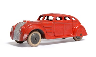 Lot 373 - Dinky (Pre-war) 22h Streamlined Saloon red with smooth hubs (overall G-E, fatigue crack across...