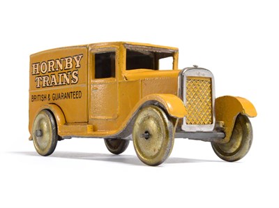 Lot 376 - Dinky (Pre-war) 28a 1st Type Hornby Trains Van yellow with metallic yellow wheels, 'Meccano...