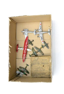 Lot 378 - Dinky (Pre-War) Aircraft 62n Junker Ju90 Air Liner (repainted, box F), five camouflaged models...