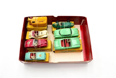 Lot 382 - Dinky Boxed Cars 107 Sunbeam Alpine (E-G box G) 111 Triumph TR2 (G box F) 108 MG Midget (F-G...