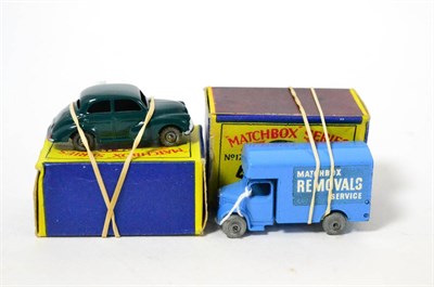 Lot 387 - Matchbox 1-75's 17a Matchbox Removals Service van, blue MW (E, some small damage to decals, box...